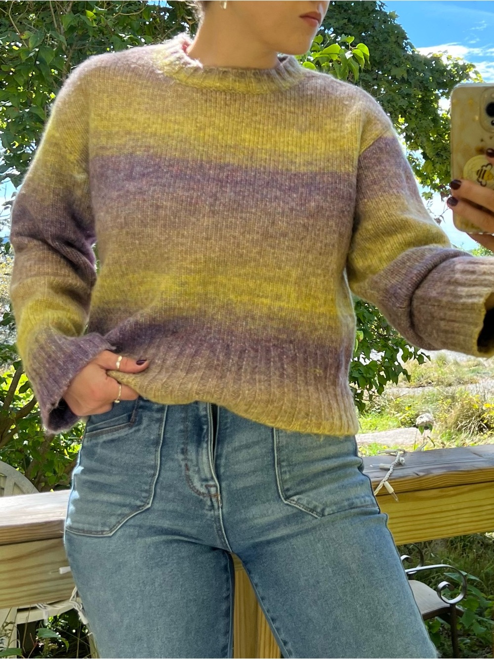 Current Air Lavender and Yellow Striped Crewneck Sweater